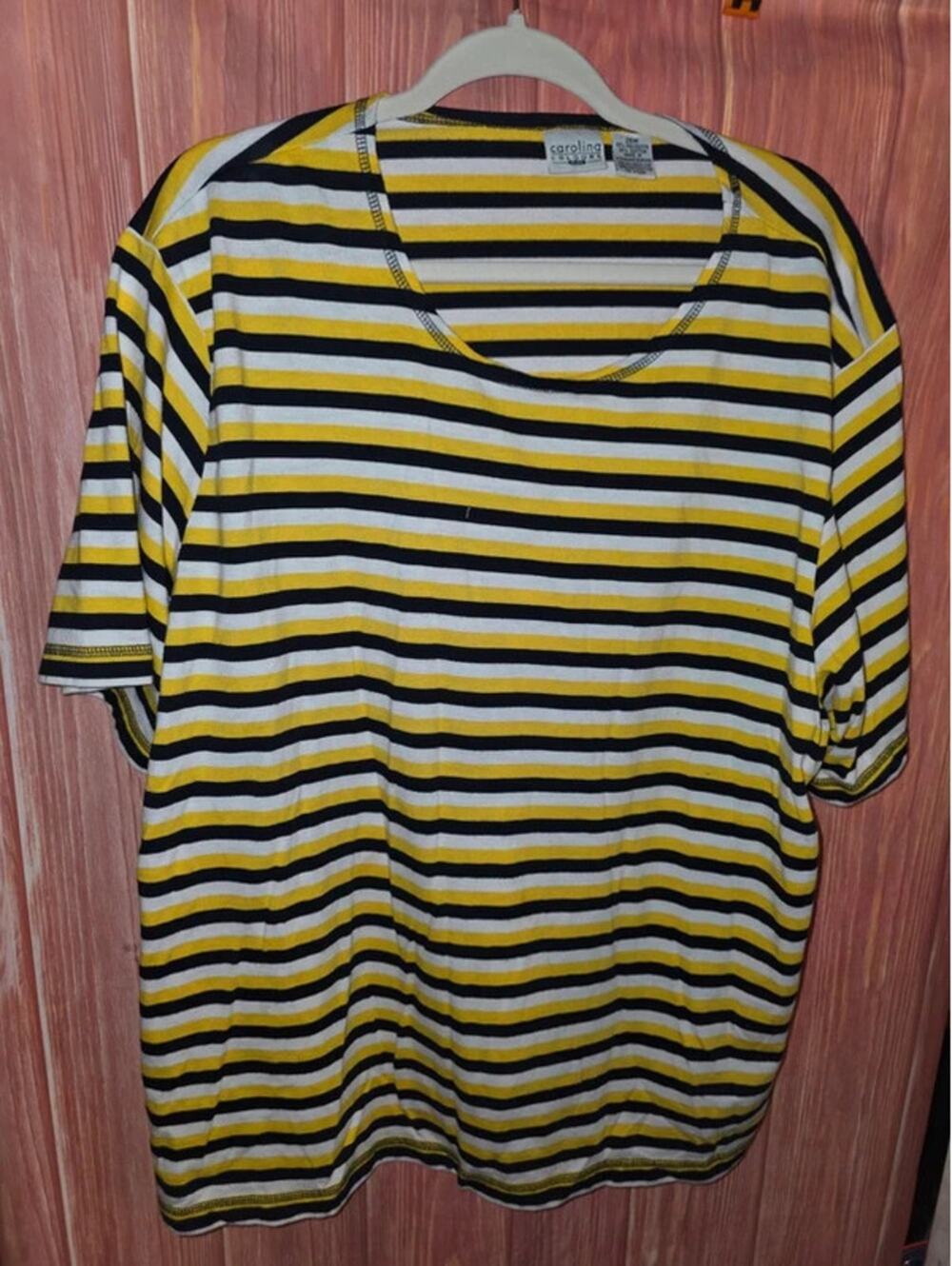 Carolina Colours Plus Striped Short Sleeve T-Shirt Yellow Navy White 26W 3X/4X